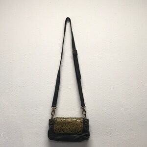 Johnny Was Black and Gold Crossbody Bag with Elegant Design